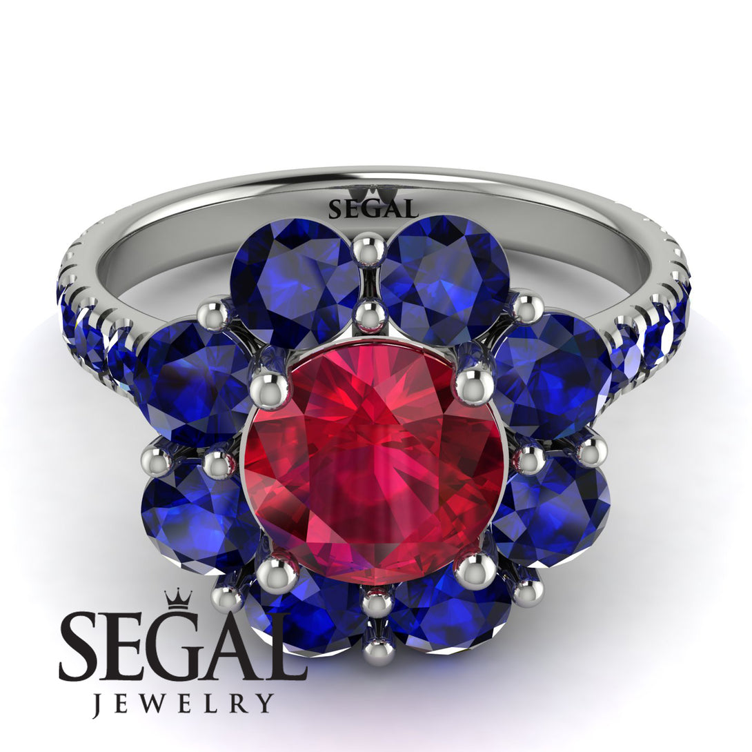 Glamorous Ruby Halo Engagement Ring - Amaya No. 72