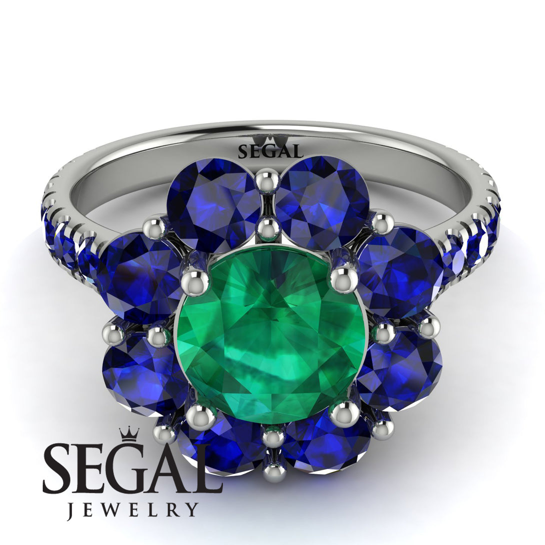 Glamorous Emerald Halo Engagement Ring - Amaya No. 66