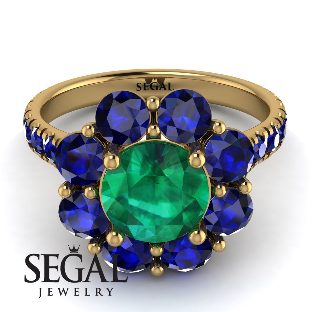 Glamorous Emerald Halo Engagement Ring - Amaya No. 64