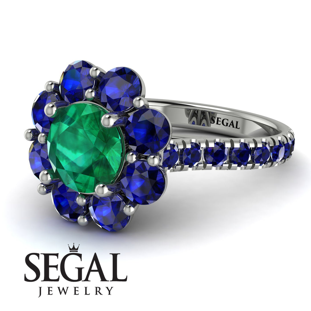 Glamorous Emerald Halo Engagement Ring - Amaya No. 66