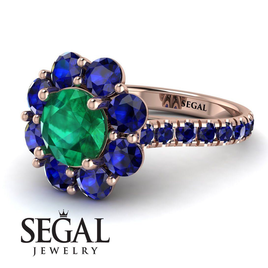 Glamorous Emerald Halo Engagement Ring - Amaya No. 65