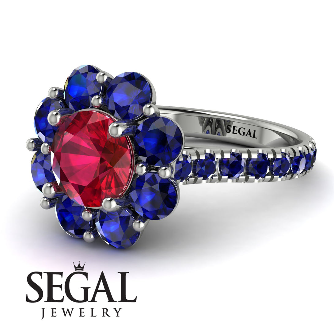 Glamorous Ruby Halo Engagement Ring - Amaya No. 72