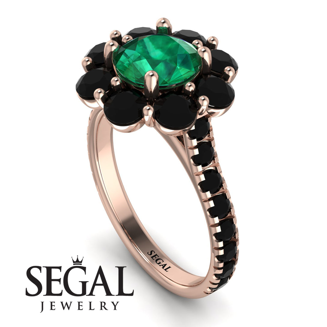 Glamorous Emerald Halo Engagement Ring - Amaya No. 35