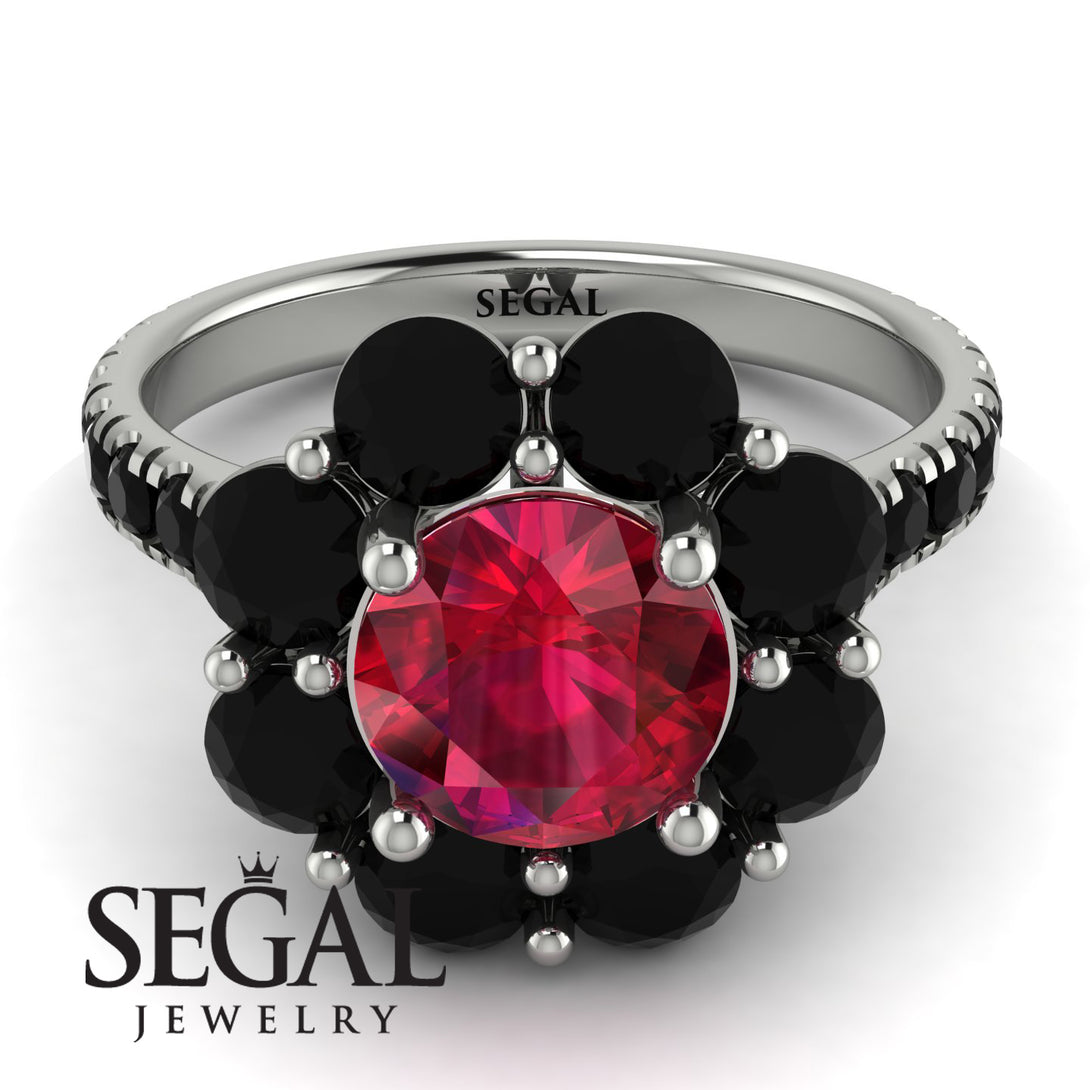 Glamorous Ruby Halo Engagement Ring - Amaya No. 42