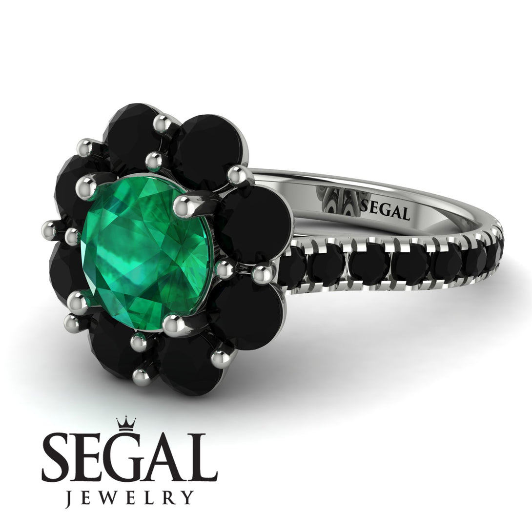 Glamorous Emerald Halo Engagement Ring - Amaya No. 36