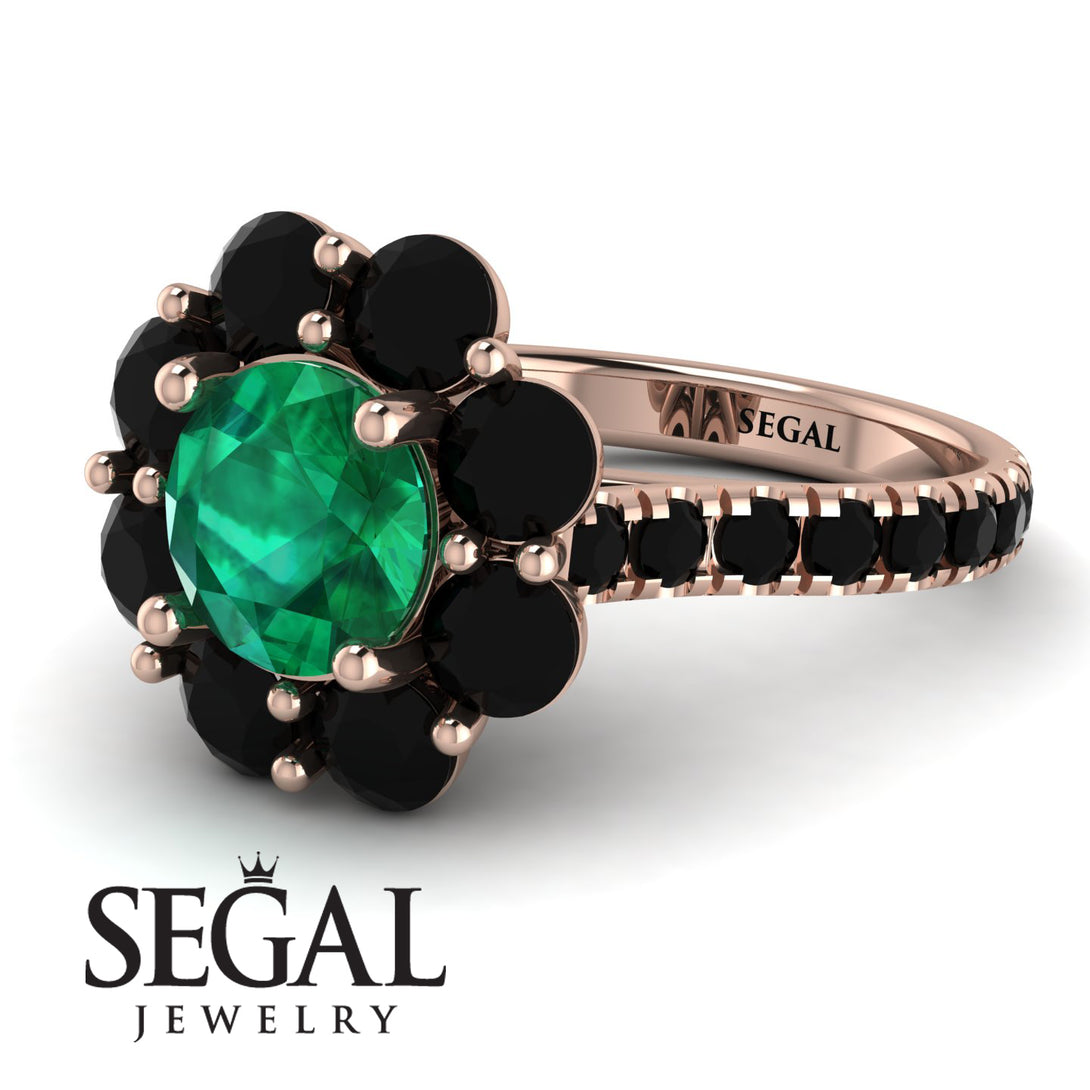 Glamorous Emerald Halo Engagement Ring - Amaya No. 35