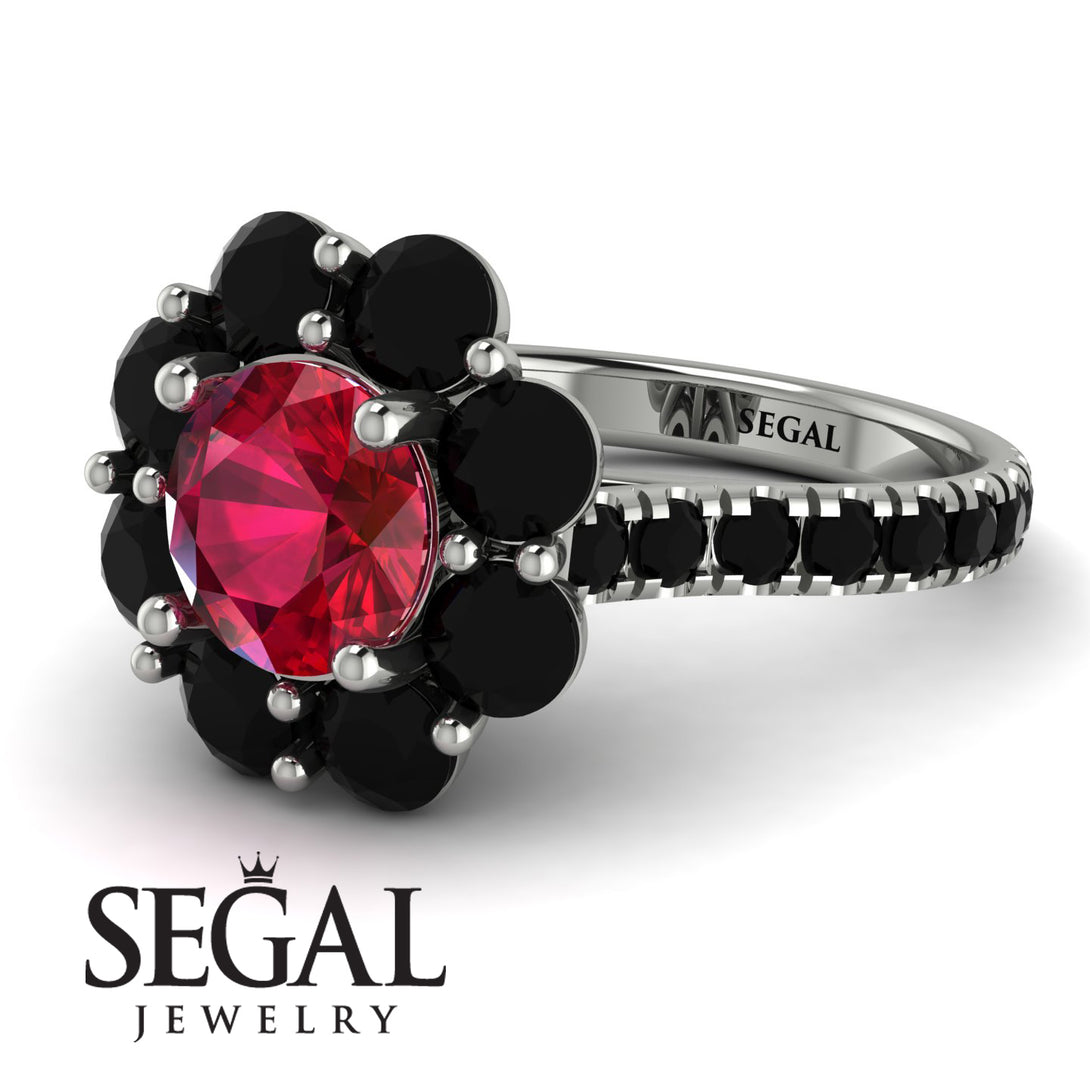 Glamorous Ruby Halo Engagement Ring - Amaya No. 42