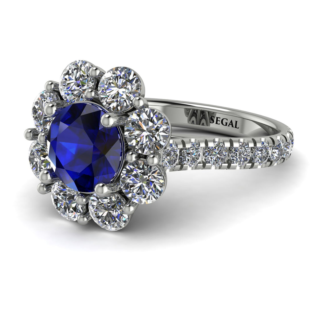 Glamorous Sapphire Halo Engagement Ring - Amaya No. 15