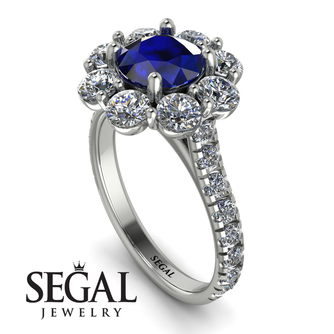 Glamorous Sapphire Halo Engagement Ring - Amaya No. 15