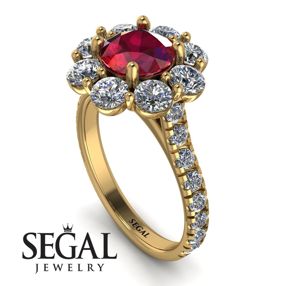 Glamorous Ruby Halo Engagement Ring - Amaya No. 10