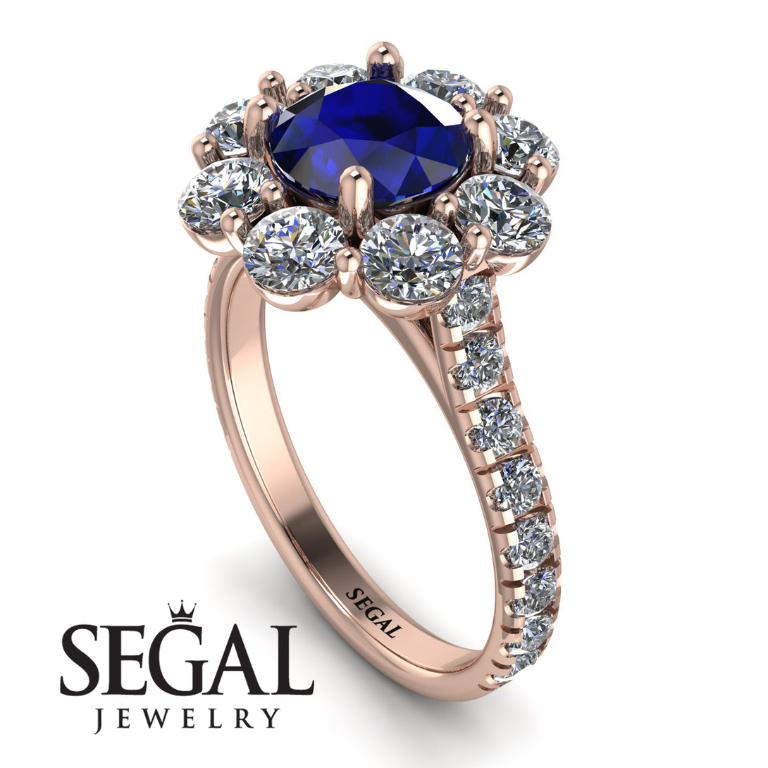 Glamorous Sapphire Halo Engagement Ring - Amaya No. 14