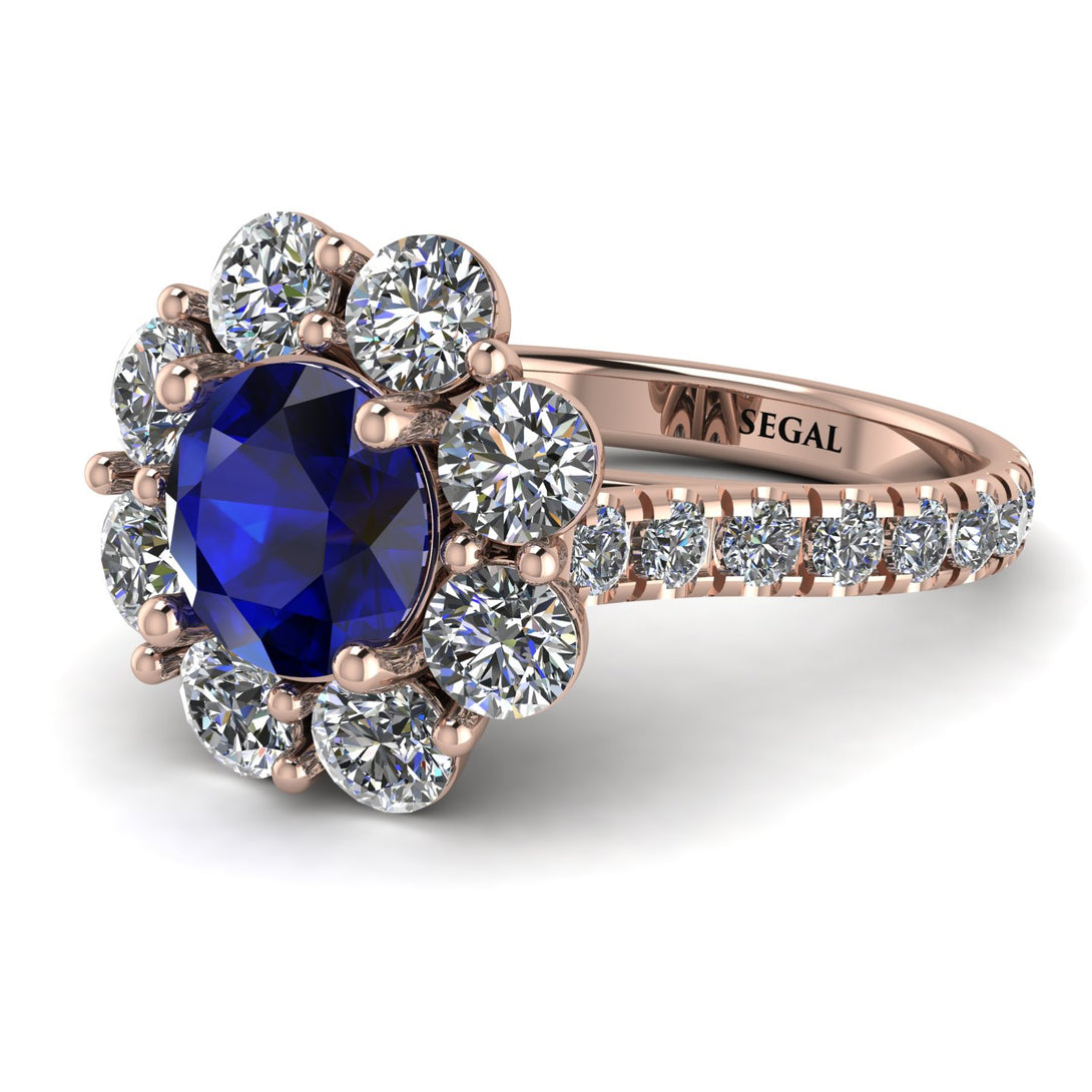 Glamorous Sapphire Halo Engagement Ring - Amaya No. 14