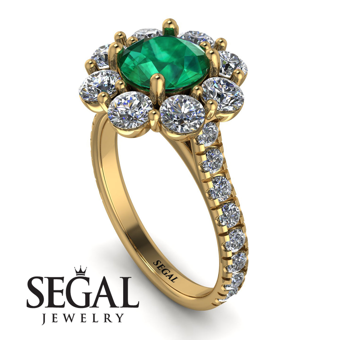 Glamorous Emerald Halo Engagement Ring - Amaya No. 4