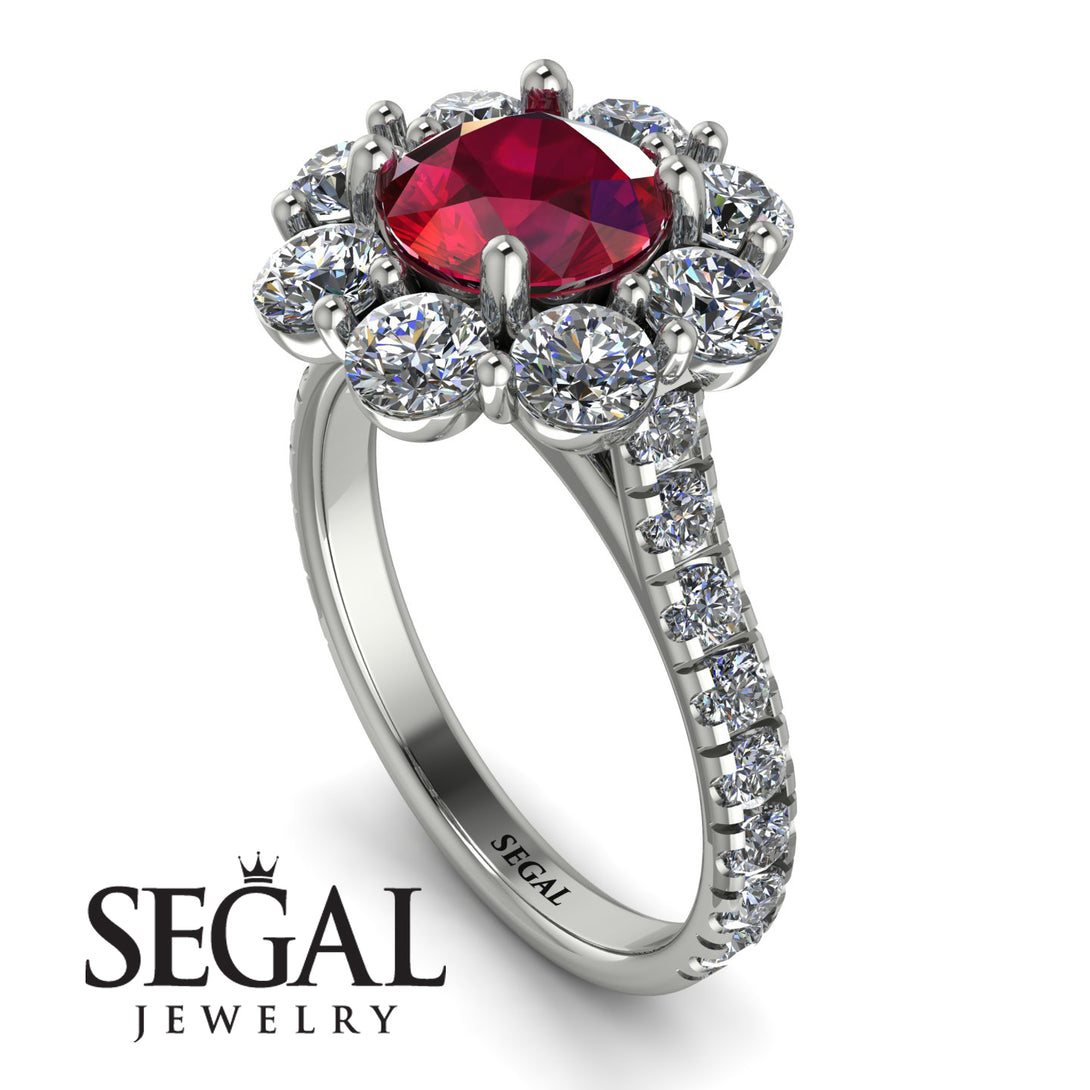 Glamorous Ruby Halo Engagement Ring - Amaya No. 12
