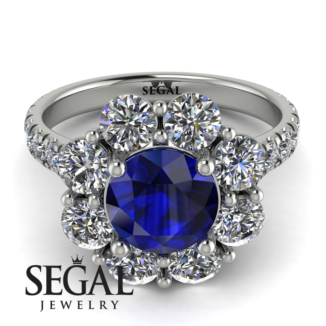 Glamorous Sapphire Halo Engagement Ring - Amaya No. 15