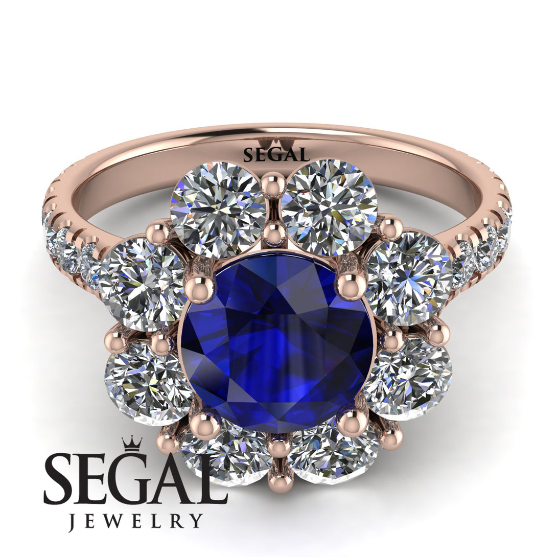 Glamorous Sapphire Halo Engagement Ring - Amaya No. 14