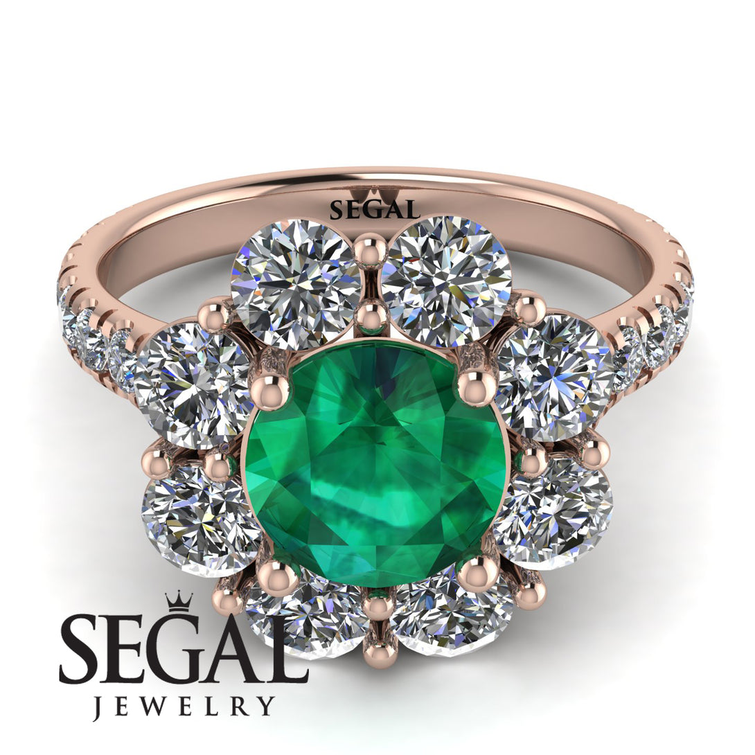 Glamorous Emerald Halo Engagement Ring - Amaya No. 5