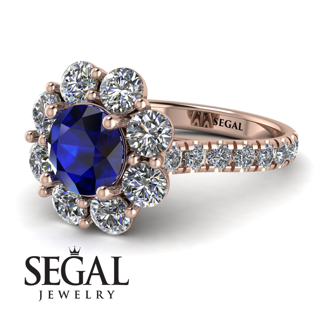 Glamorous Sapphire Halo Engagement Ring - Amaya No. 14