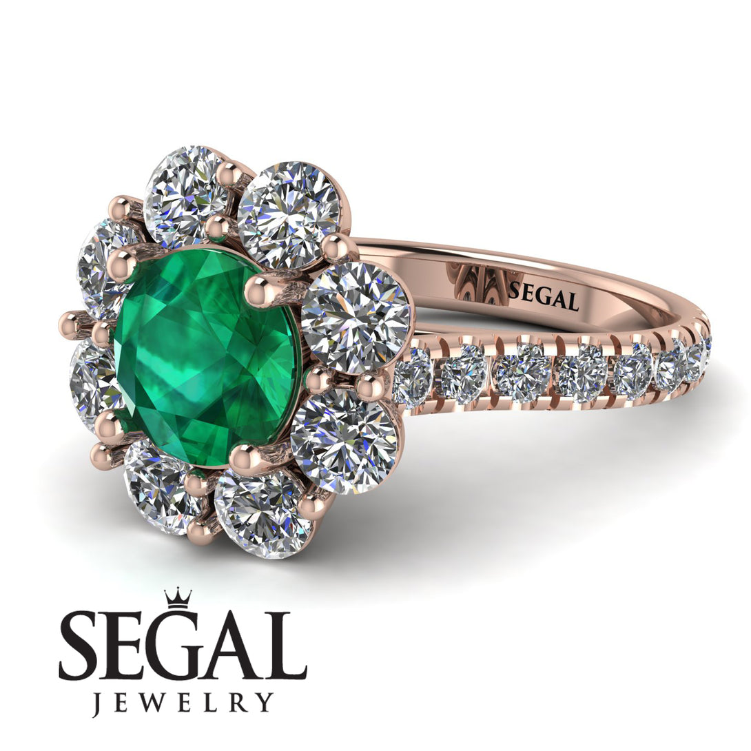 Glamorous Emerald Halo Engagement Ring - Amaya No. 5