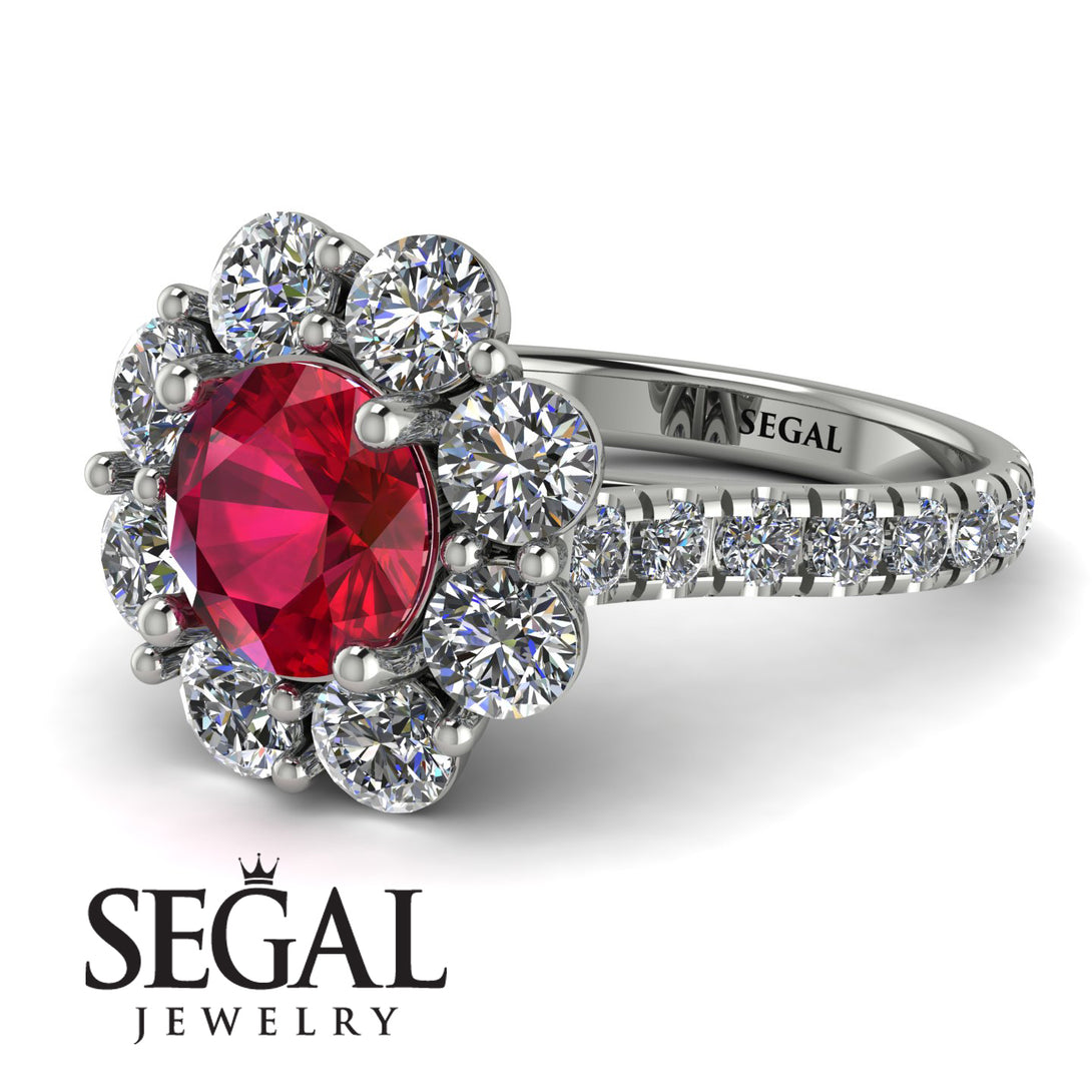 Glamorous Ruby Halo Engagement Ring - Amaya No. 12