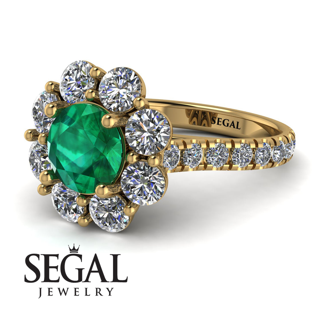 Glamorous Emerald Halo Engagement Ring - Amaya No. 4