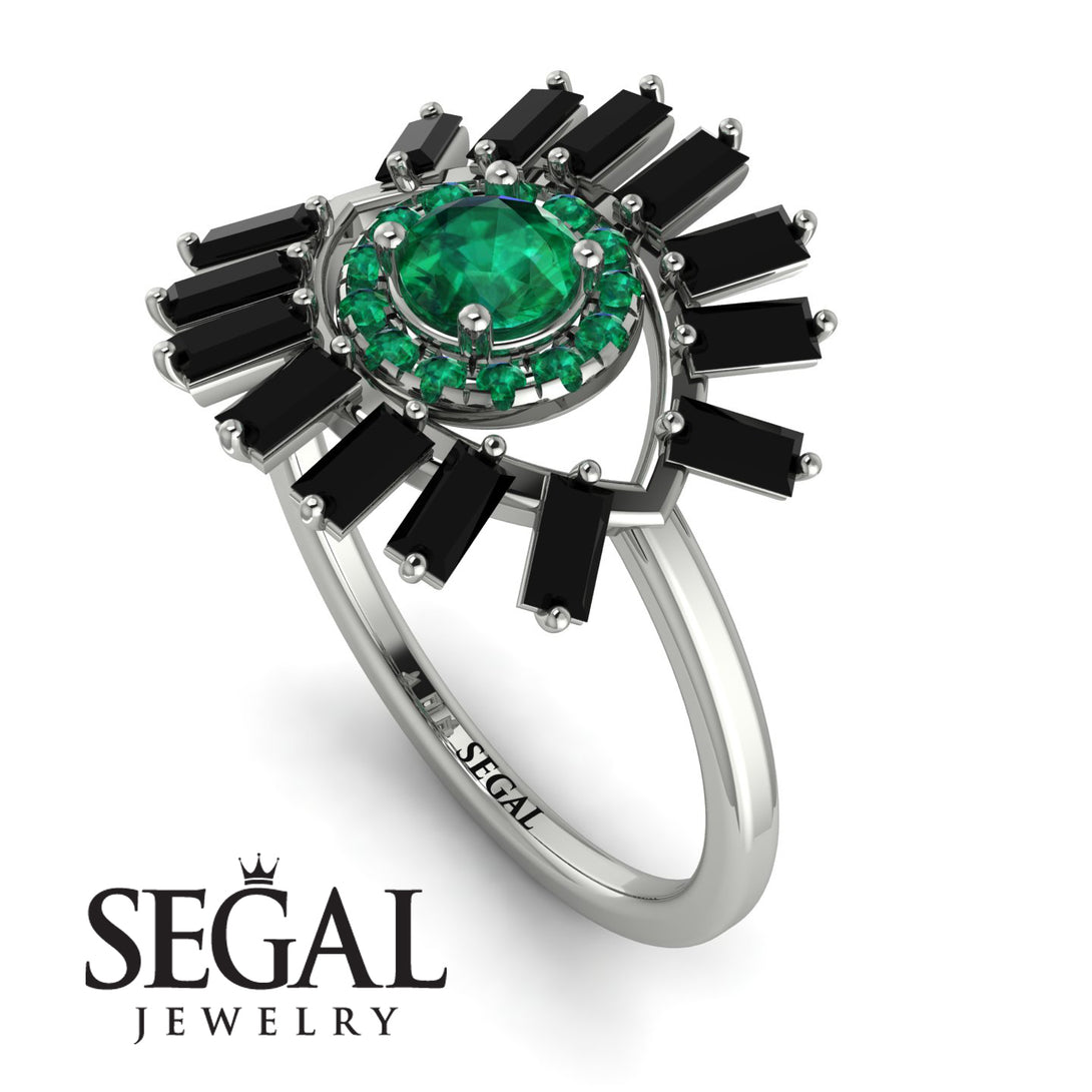 Halo Baguette Emerald Ring - Diana No. 36