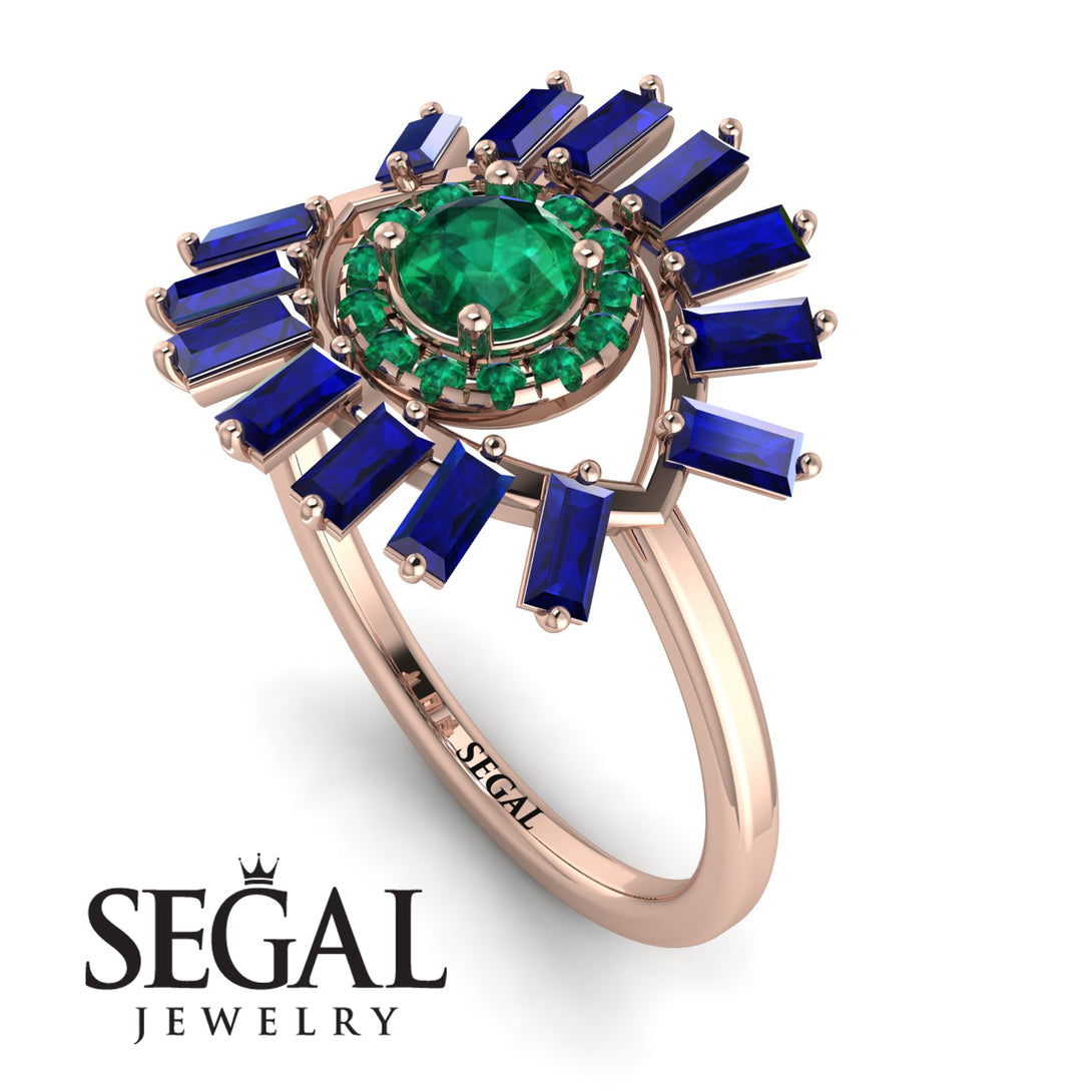 Halo Baguette Emerald Ring - Diana No. 65