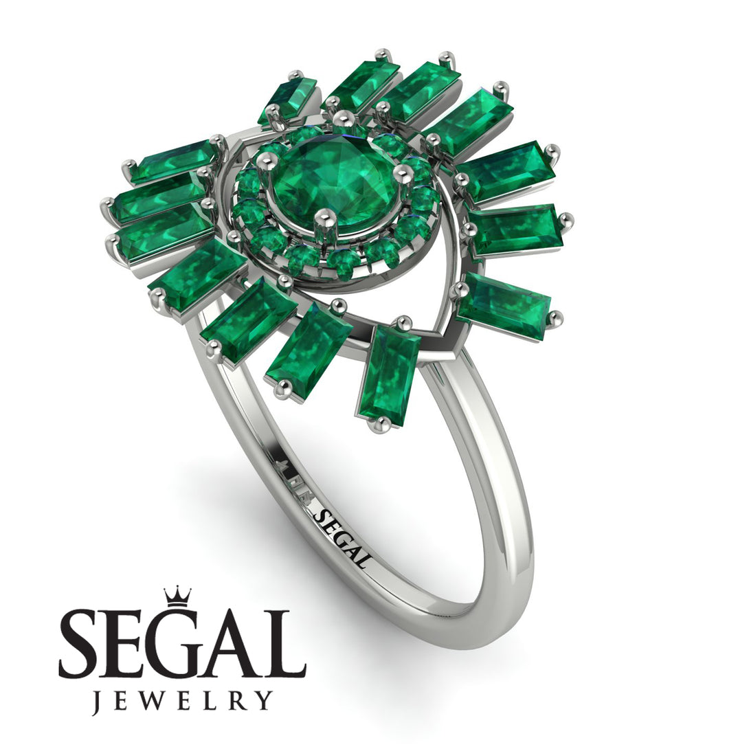 Halo Baguette Emerald Ring - Diana No. 21