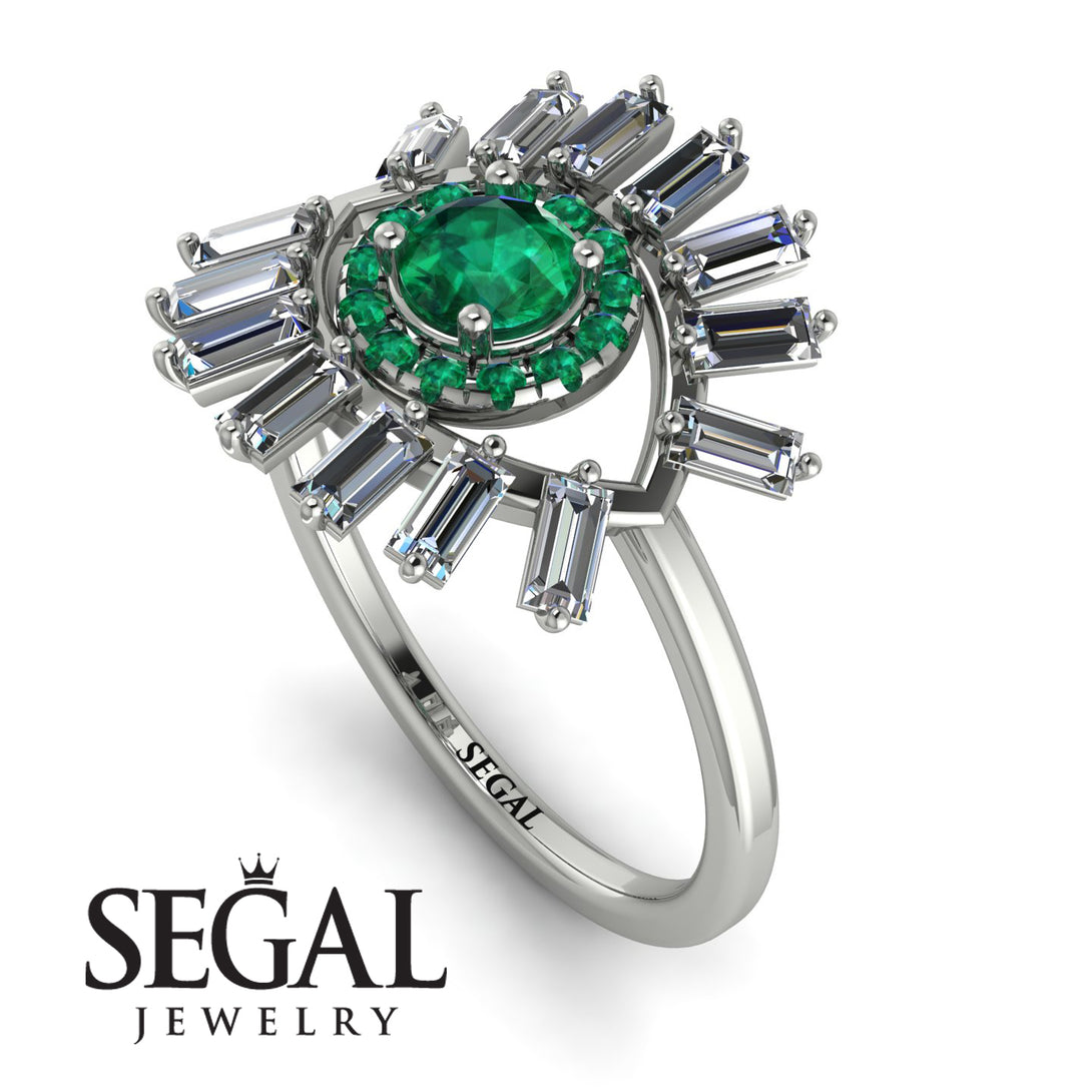 Halo Baguette Emerald Ring - Diana No. 6
