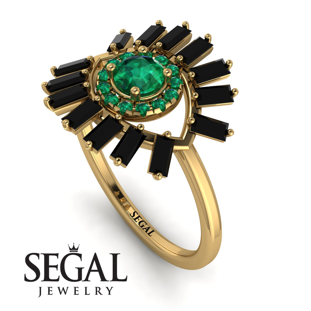 Halo Baguette Emerald Ring - Diana No. 34