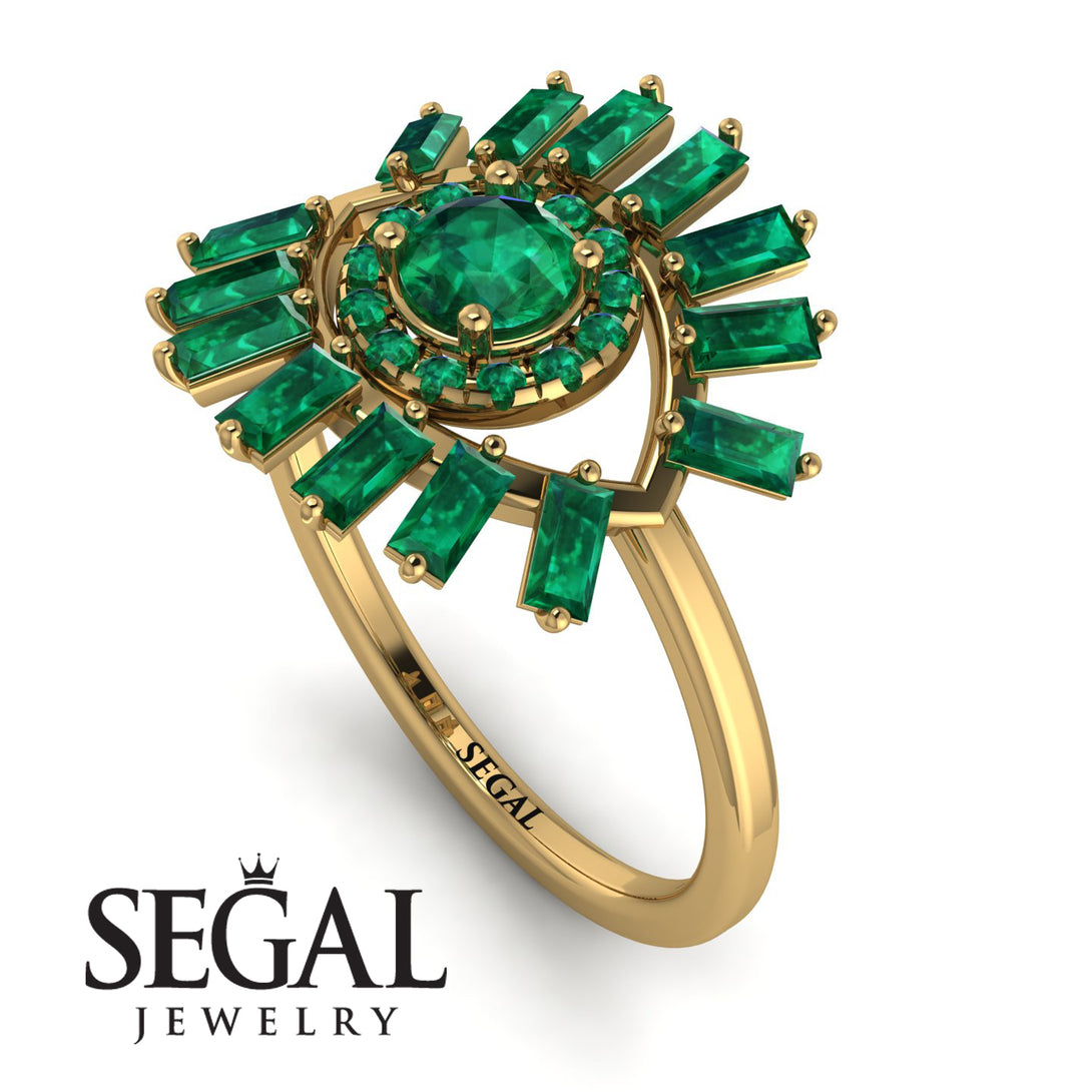 Halo Baguette Emerald Ring - Diana No. 19