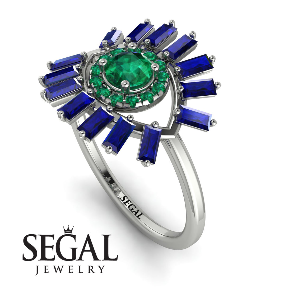 Halo Baguette Emerald Ring - Diana No. 66