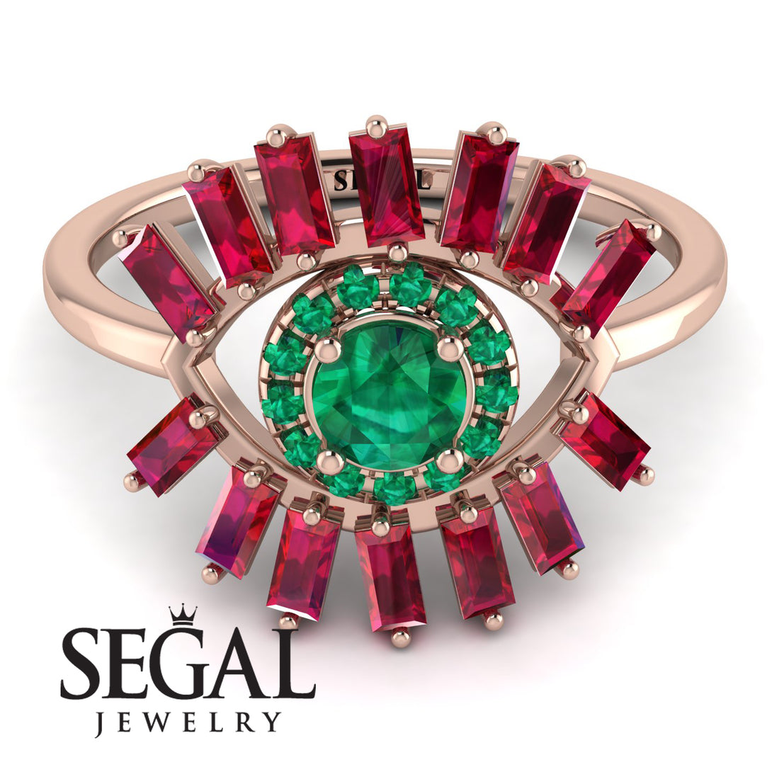 Halo Baguette Emerald Ring - Diana No. 50