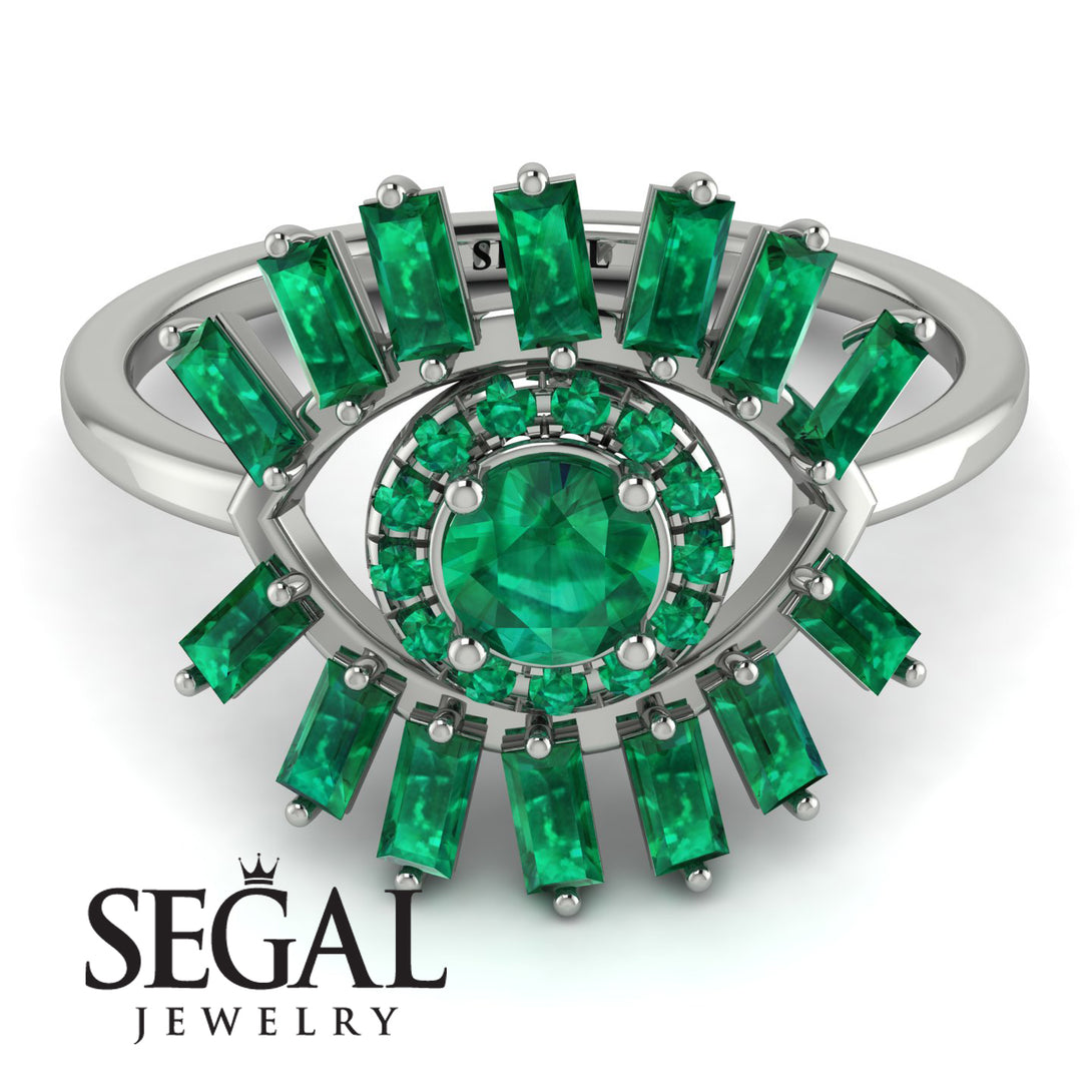 Halo Baguette Emerald Ring - Diana No. 21