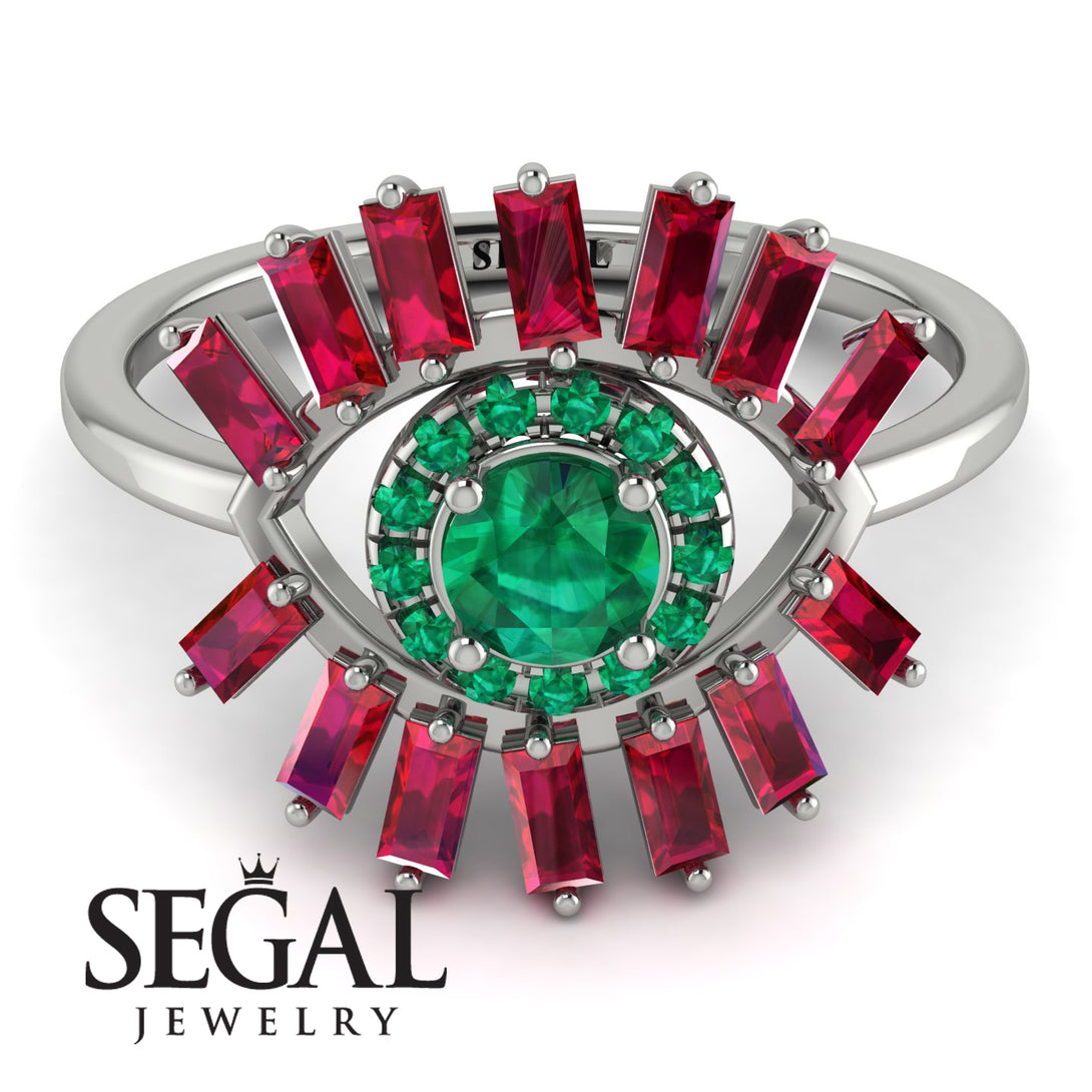 Halo Baguette Emerald Ring - Diana No. 51