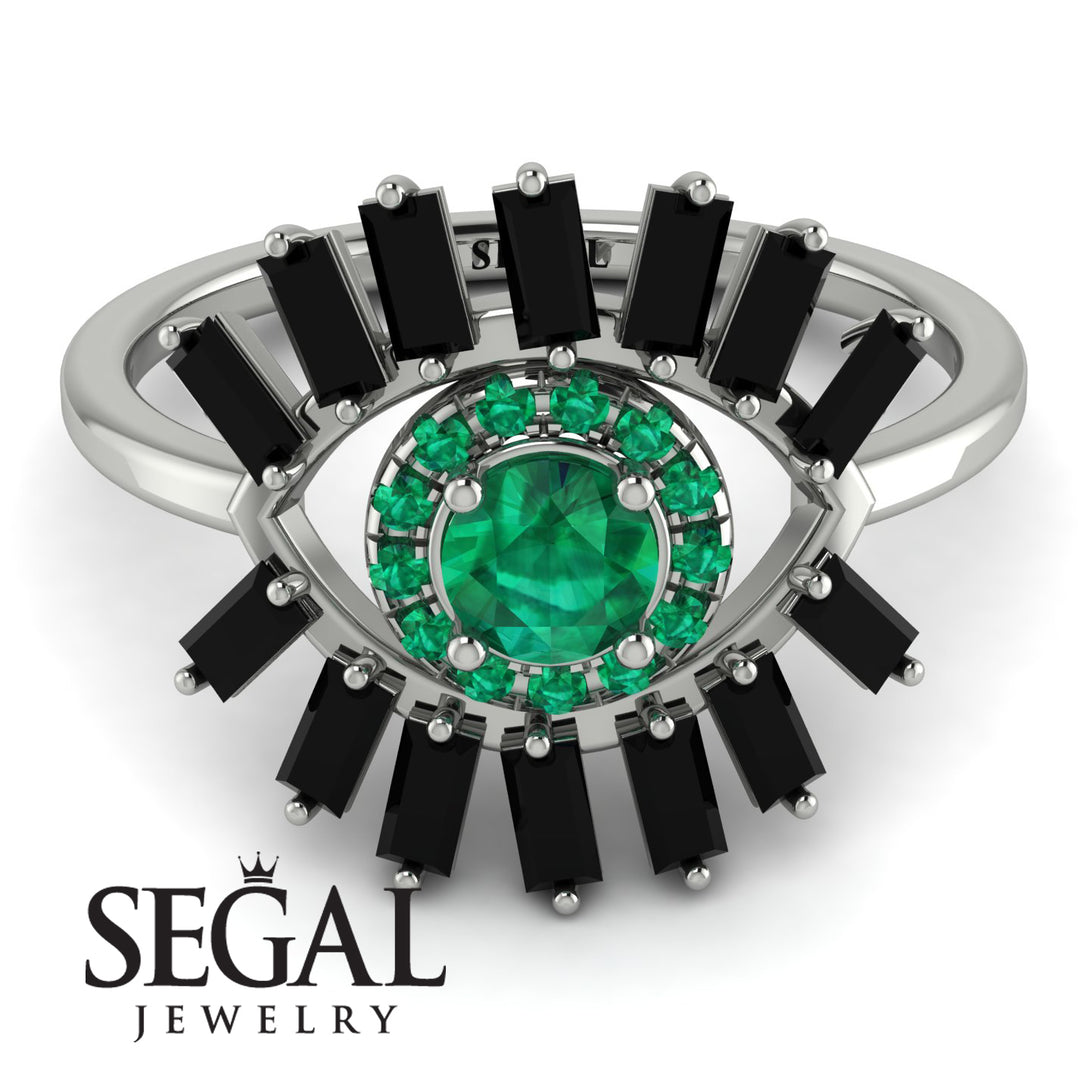 Halo Baguette Emerald Ring - Diana No. 36