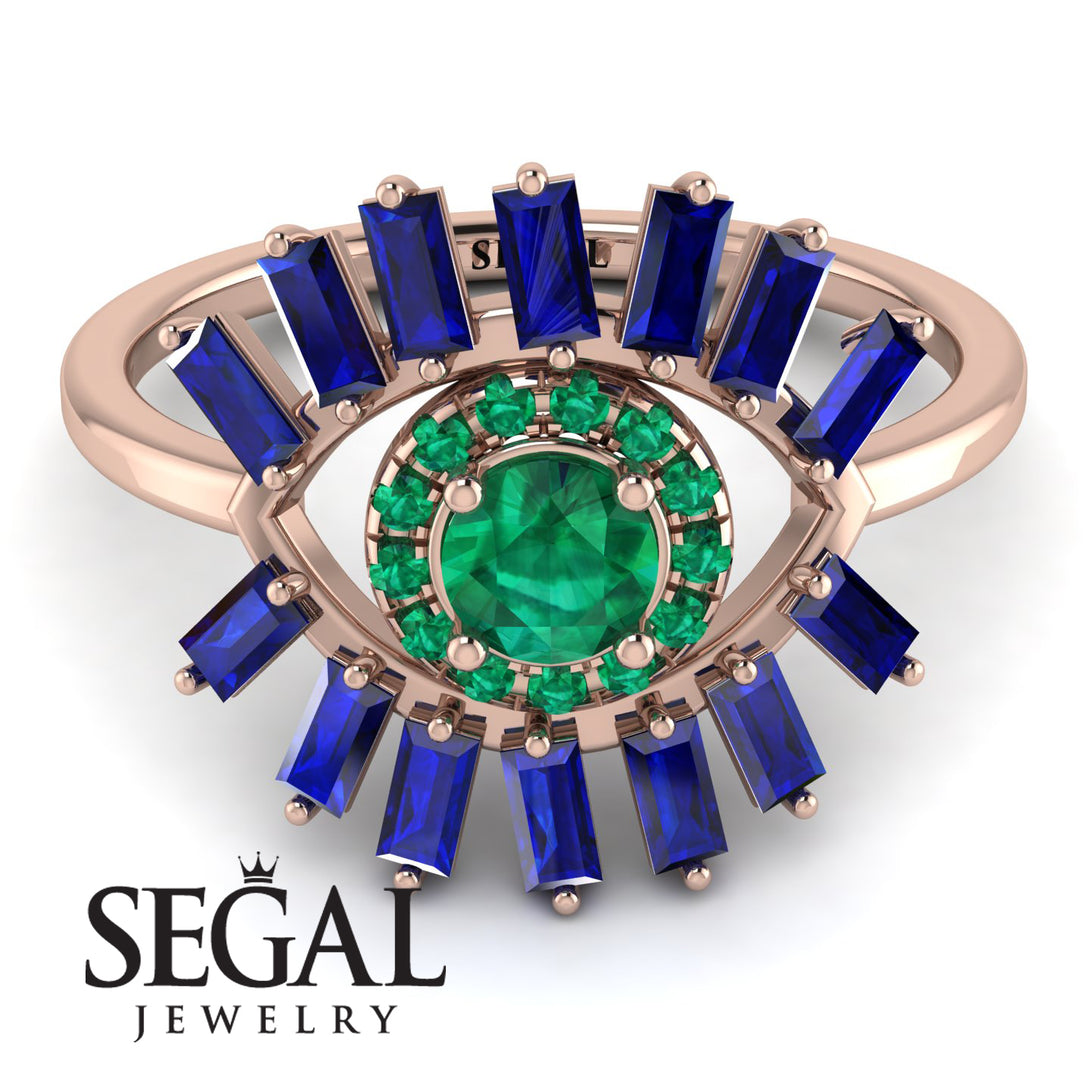 Halo Baguette Emerald Ring - Diana No. 65