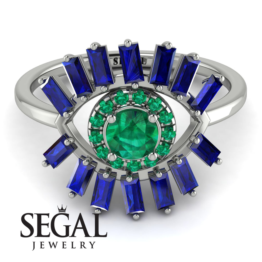 Halo Baguette Emerald Ring - Diana No. 66
