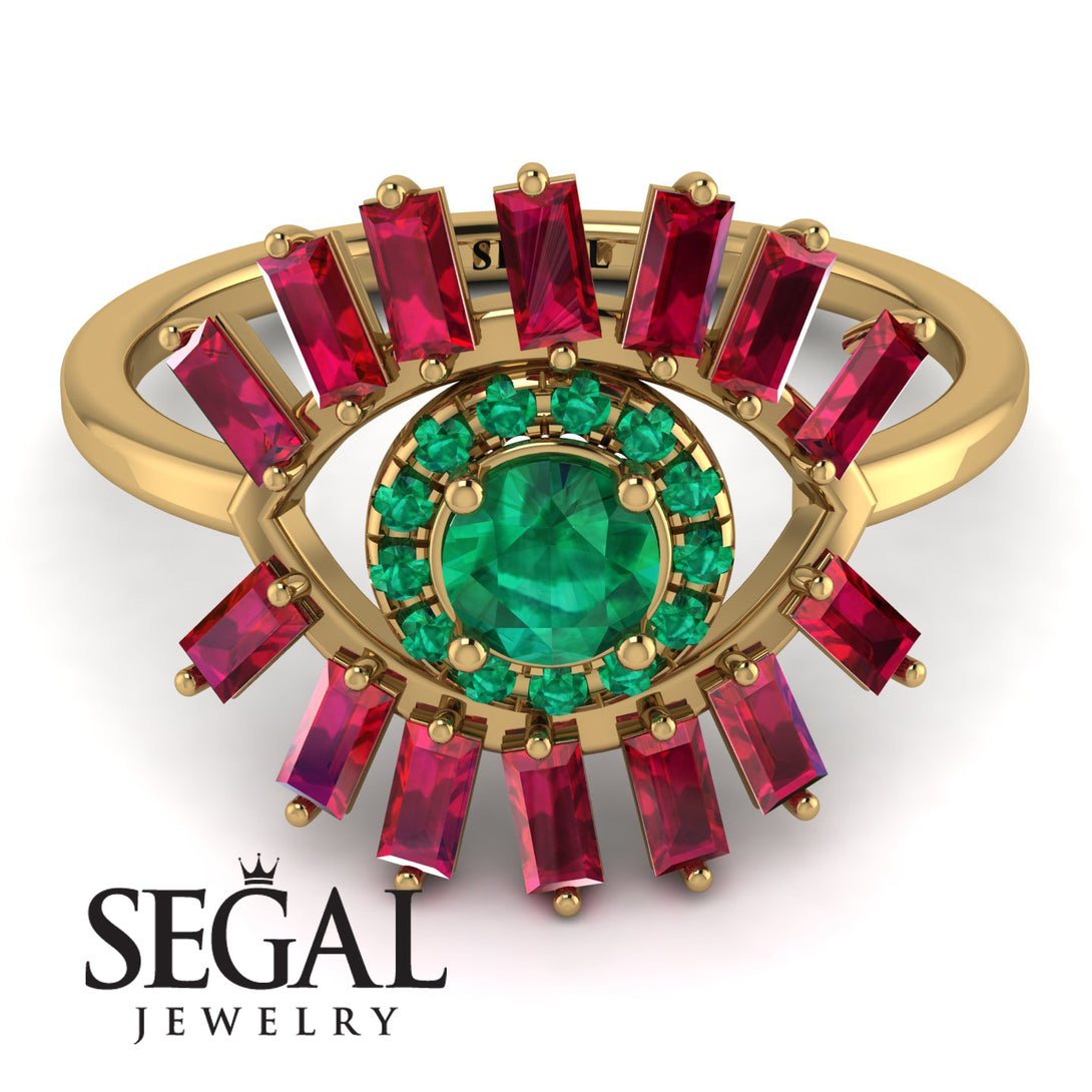 Halo Baguette Emerald Ring - Diana No. 49