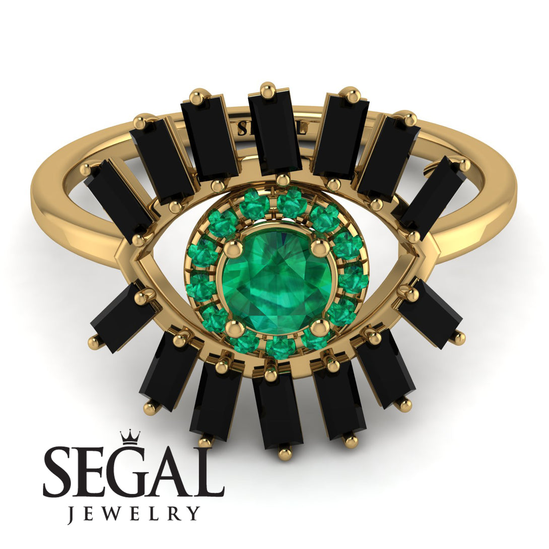 Halo Baguette Emerald Ring - Diana No. 34