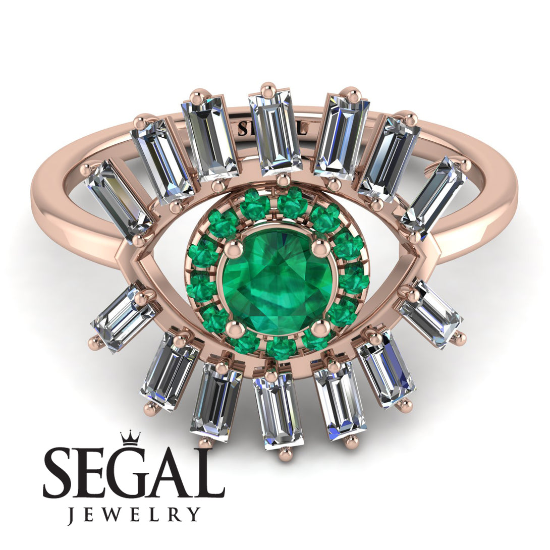 Halo Baguette Emerald Ring - Diana No. 5