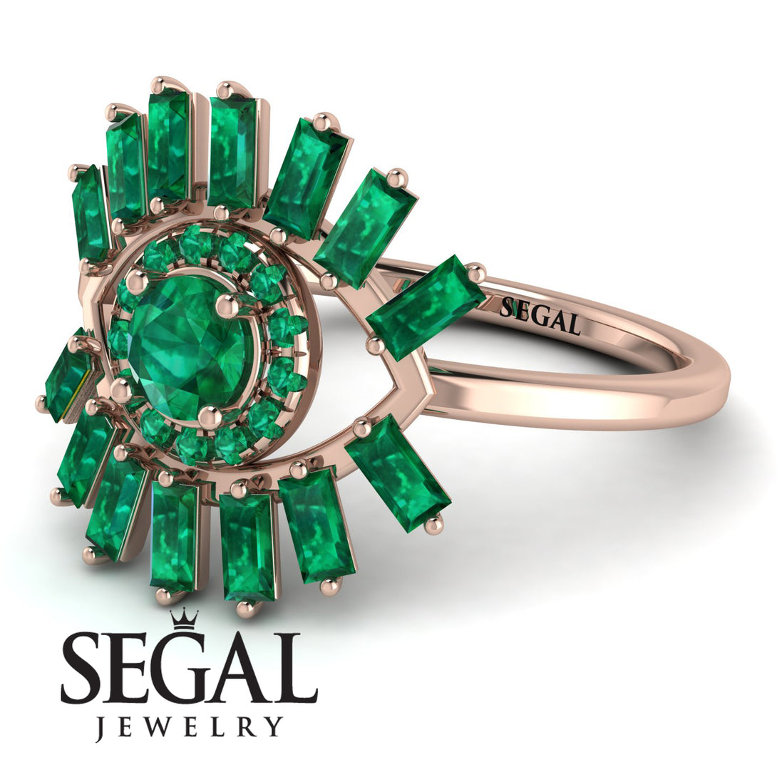 Halo Baguette Emerald Ring - Diana No. 20