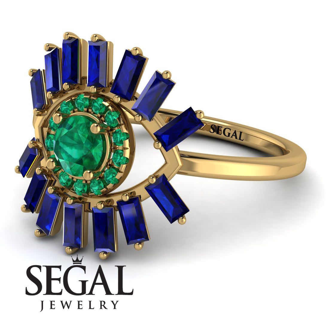 Halo Baguette Emerald Ring - Diana No. 64