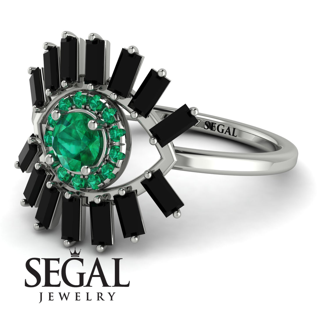Halo Baguette Emerald Ring - Diana No. 36