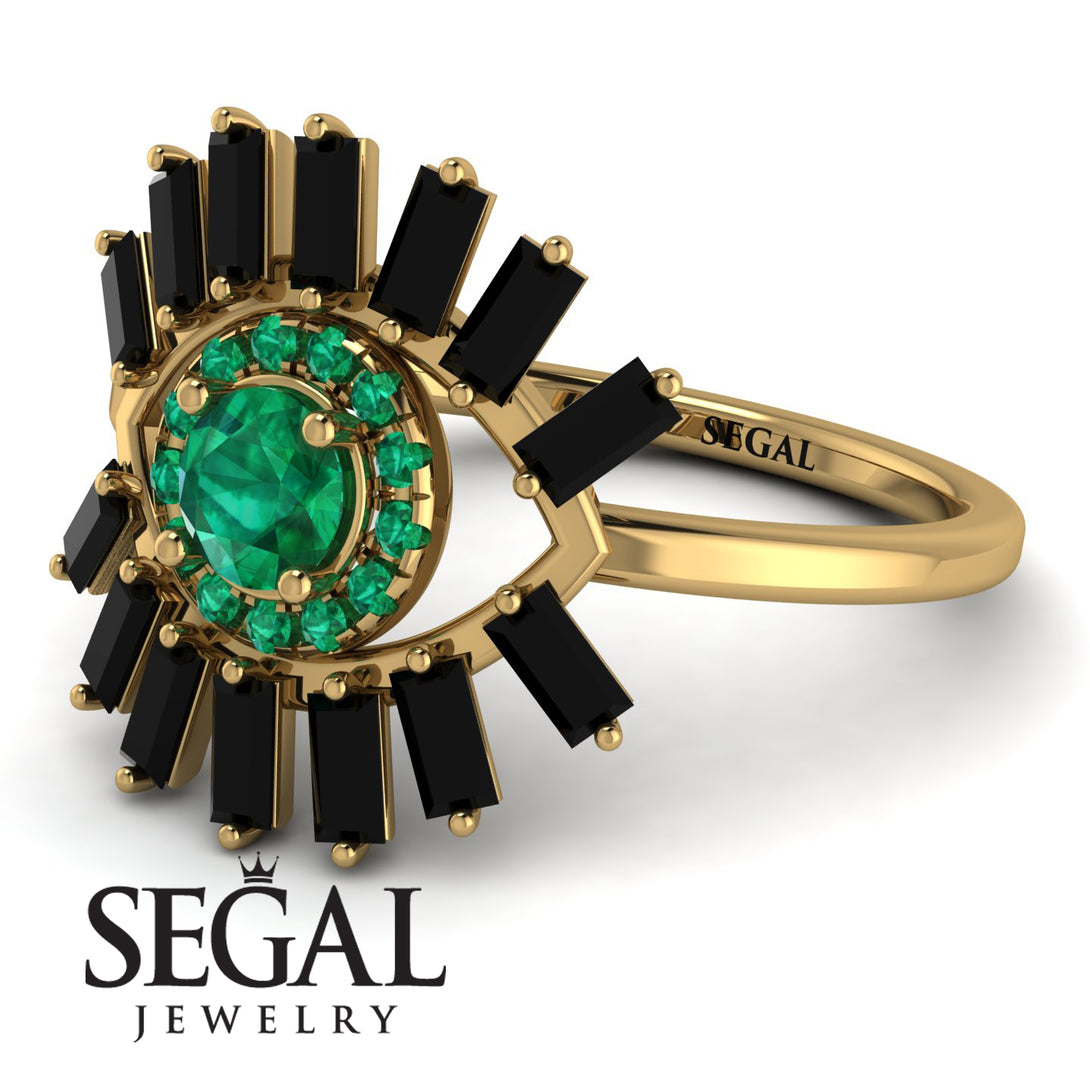 Halo Baguette Emerald Ring - Diana No. 34