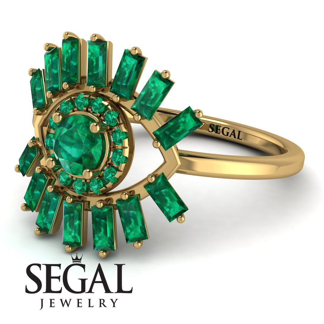 Halo Baguette Emerald Ring - Diana No. 19