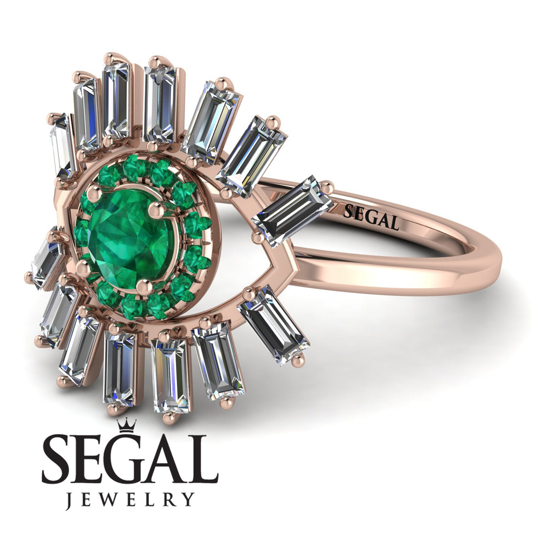 Halo Baguette Emerald Ring - Diana No. 5