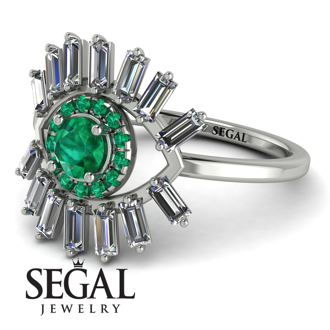 Halo Baguette Emerald Ring - Diana No. 6