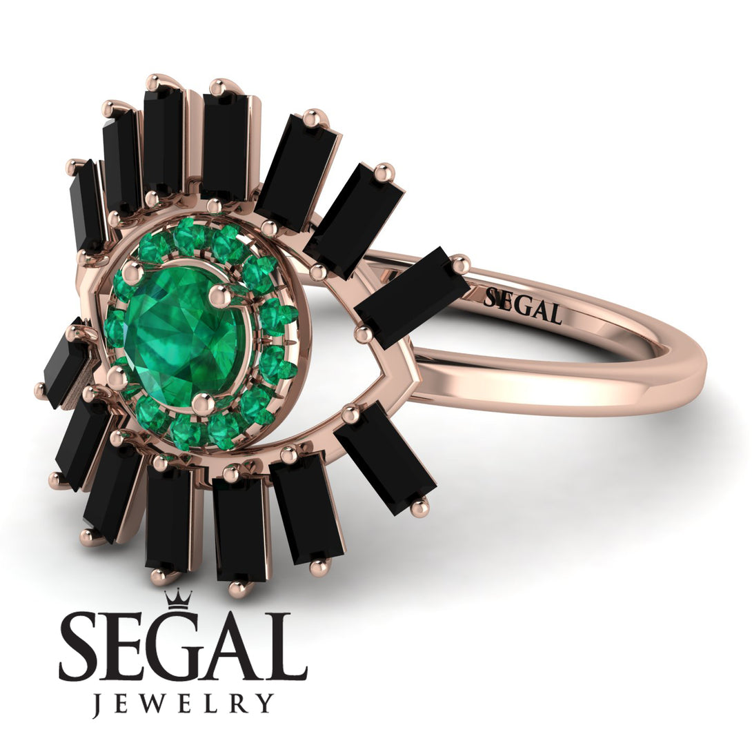 Halo Baguette Emerald Ring - Diana No. 35