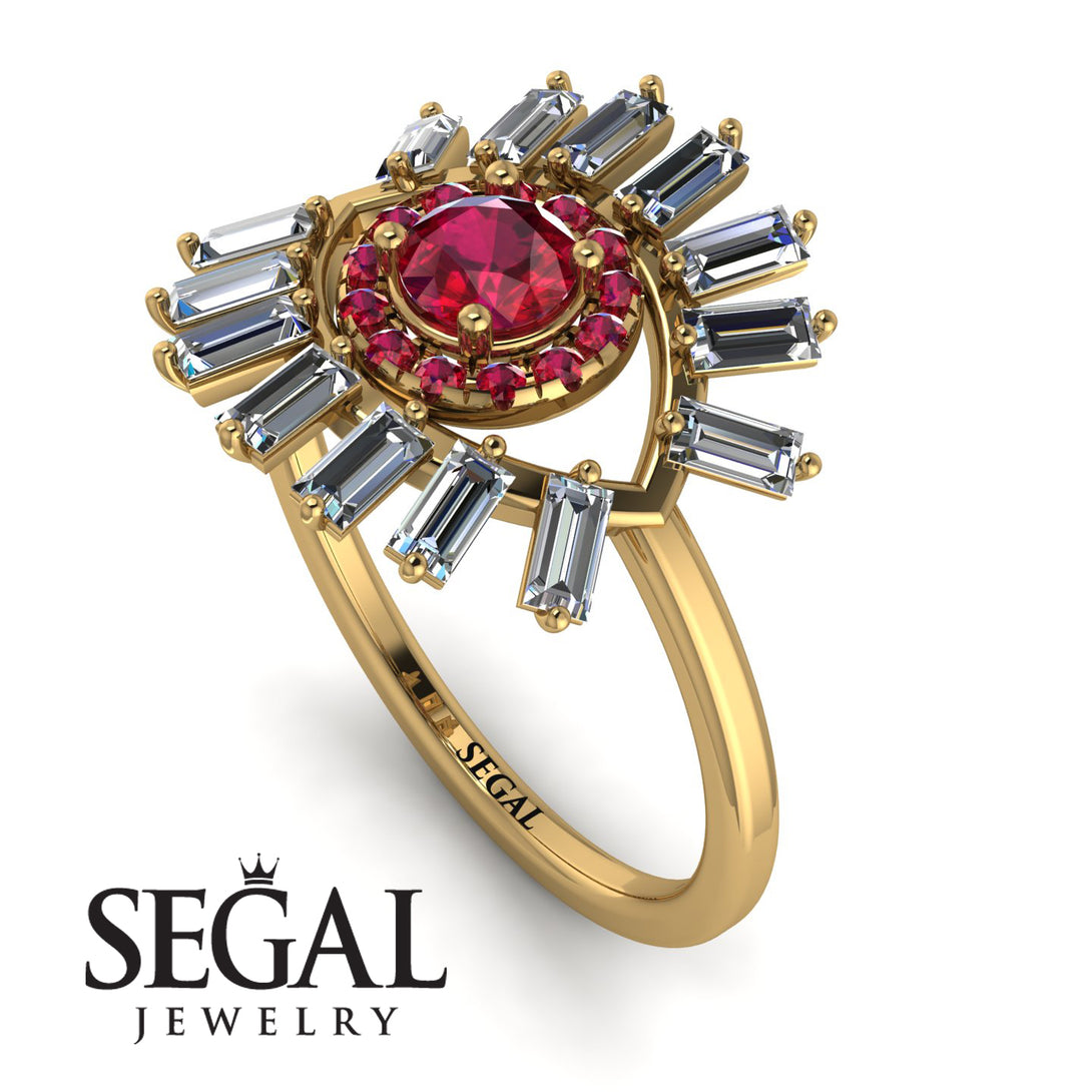 Halo Baguette Ruby Ring - Diana No. 10